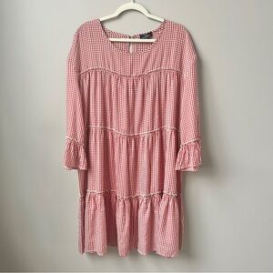 Gingham Plaid Prairie Dress Women's 1X Red Cream New NWT Country Western Cottage